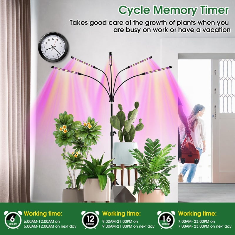 wolezek Grow Lights for Indoor Plants, 100 LEDs Full Spectrum Plant Lights for Indoor Growing with Adjustable Stand, 5-Heads Grow Lamp with Auto 6/12/16H Timer, 3 Light Modes, 5 Levels Dimmable - Image 5